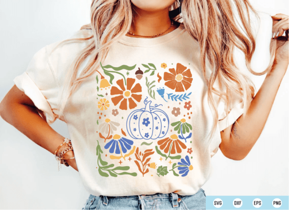 Blue Floral Pumpkin Svg, Floral Fall Png