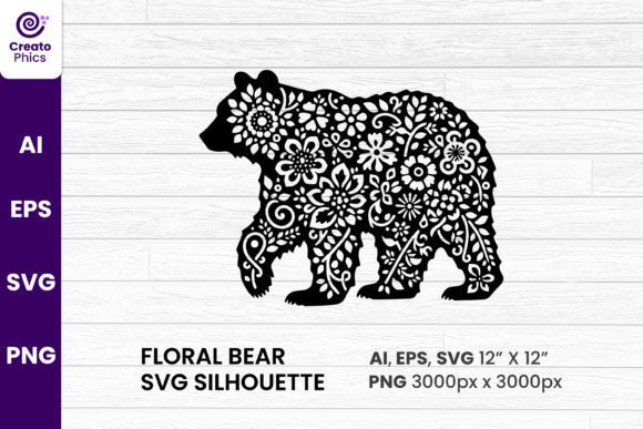 Floral Bear Svg Silhouette Sublimation