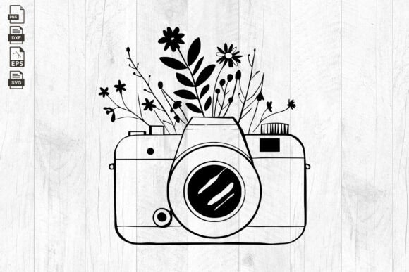Floral Camera SVG File, Wildflower SVG