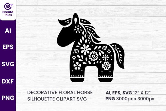 Floral Horse SVG Silhouette Clipart