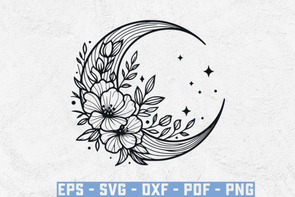 Floral Moon Svg, Crescent Moon Svg, Flow