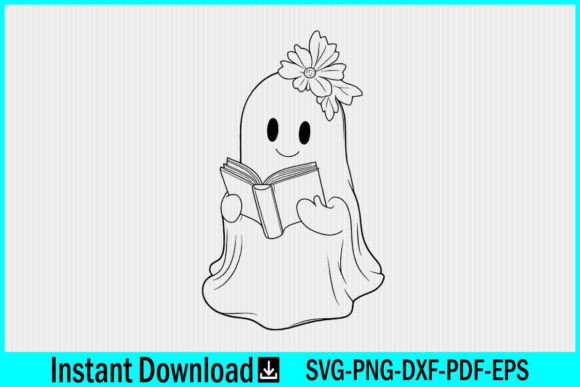 Ghost Reading Book SVG Floral Ghost SVG