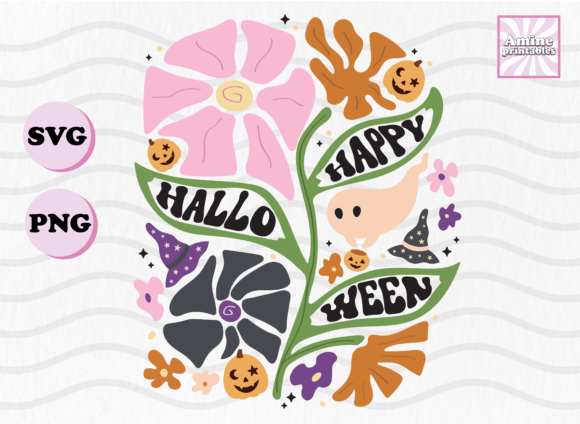 Happy Halloween Boho Floral Ghost SVG
