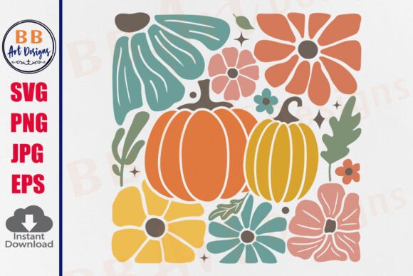 Pumpkin Flower PNG Boho Floral Fall SVG