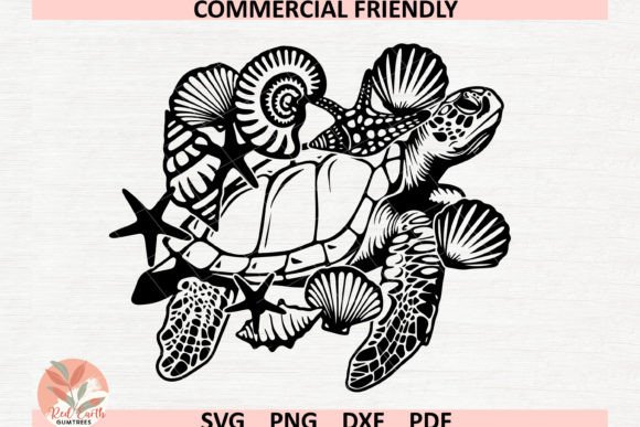 Turtle with Wave Svg, Floral Turtle Svg