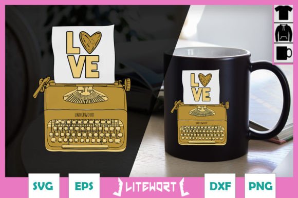 Yellow Typewriter Floral Love SVG